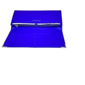 Givenchy Blue Leather Embossed Bifold Long Wallet With Gold Trim